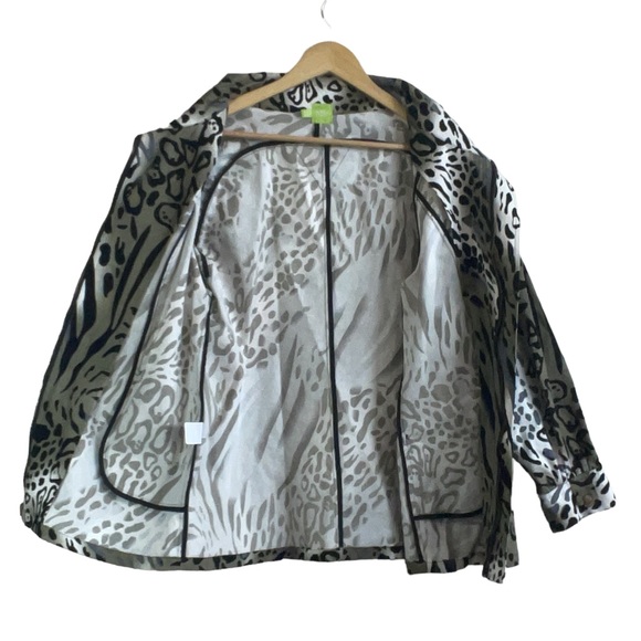 Adam Jacobs’ Green Leopard Print Short Trench - Picture 2 of 7